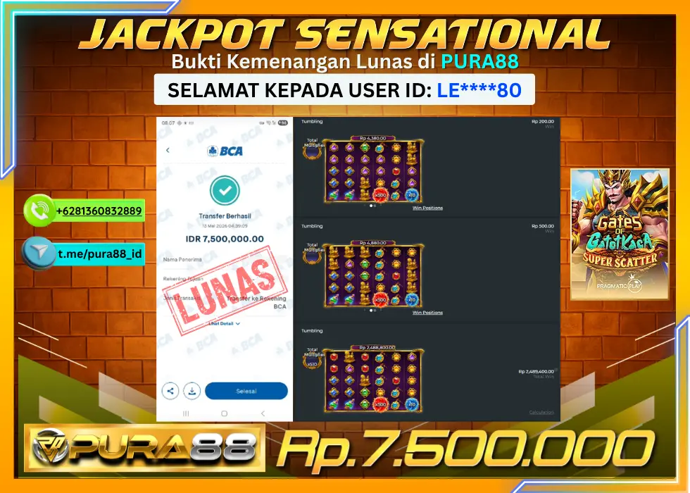 PURA88 JACKPOT GATES OF GATOT KACA SUPER SCATTER Rp 7.500.000,- LUNAS